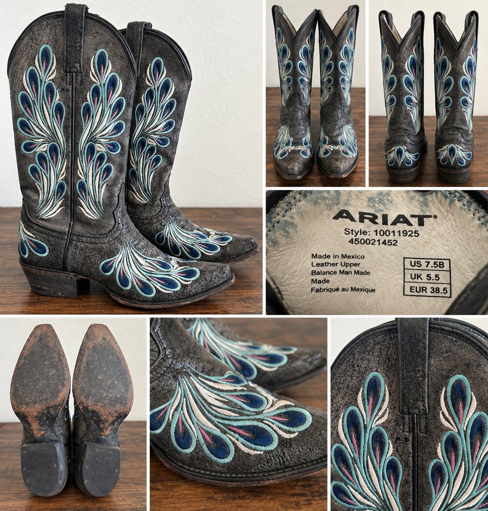 Ariat Women’s Cowboy Boots Size 7.5 B Black Turquoise Embroidered Western